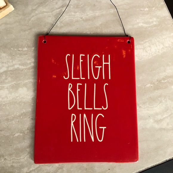 Rae Dunn red ceramic "Sleigh Bells Ring" Sign New - Picture 4 of 8